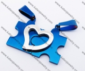 Blue Plating Stainless Steel Jigsaw Puzzle & Heart Couple Pendants KJP140155
