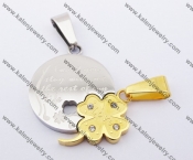 Stainless Steel Gold Clover Couple Pendants KJP140164