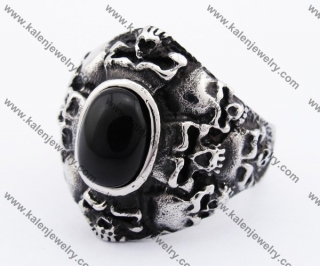 Stainless Steel Inlay Black Stone Skull Ring KJR370234