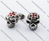 Stainless Steel Red Stone Cross Skull Ear Nail KJE490007