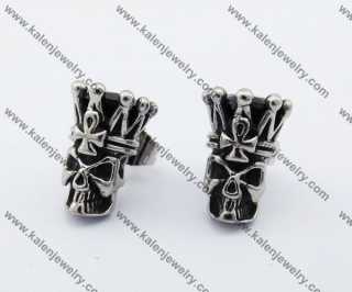 Stainless Steel Inlay Black Stone Skull King Ear Stud KJE500039