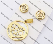 Gold Plating Steel Heart Earrings & Pendant Jewelry Set KJS050064