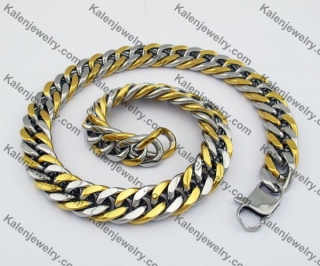 18mm Wide Large Half Gold Steel Necklace KJN590005