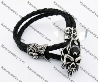 Black Stone Skull Leather Bracelet KJB170169