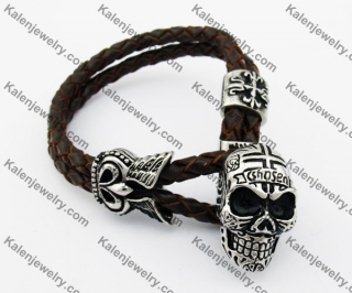 Skull Brown Leather Bracelet KJB170175