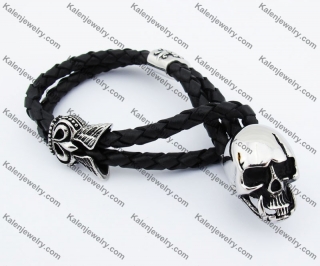 Black Leather Skull Bracelet KJB170196