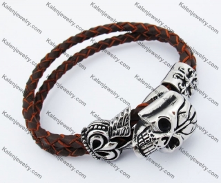 Brown Leather Skull Bracelet KJB170197