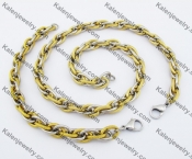 10mm Wide Gold Plating Neckalce & Bracelet Set KJS0016SG