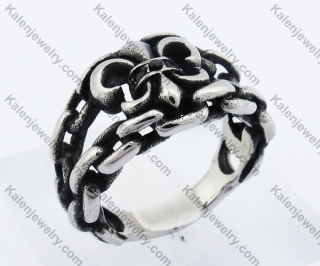 Steel Iron Chain Fleur De Lis Ring KJR370375