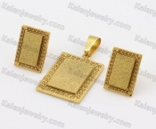 Gold Steel Pendant and Earrings Set KJS200017
