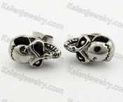 Stainless Steel Black Stone Skull Biker Earrings KJE690009
