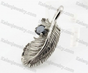 Cute Steel Black Stone Feather Pendant KJP600057