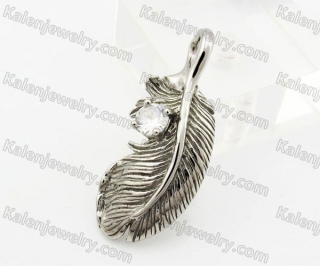 Cute Steel Inlay Stone Feather Pendant KJP600058