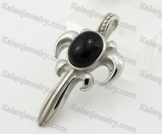 Stainless Steel Black Stone Pendant KJP600143