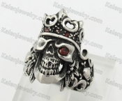 Stainless Steel Red Zircon Eyes King Skull Ring KJR350263