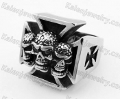 Stainless Steel Three Skull Iron Cross Ring KJR350332