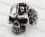 Stainless Steel Red Zircon Spider Skull Ring KJR350338