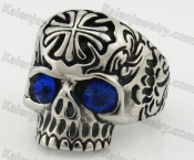 Stainless Steel Blue Eyes Skull Ring KJR090377