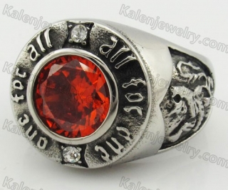 Stainless Steel Red Zircon Ring KJR090405