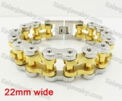 22mm wide Half Gold Steel Bicycle Chain Bracelet KJB360026