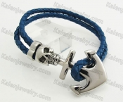 Stainless Steel Skull Clasp Leather Bracelet KJB490009