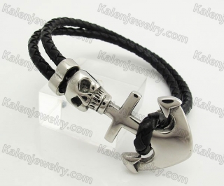 Stainless Steel Skull Clasp Leather Bracelet KJB490014