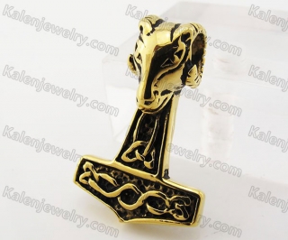 Gold Stainless Steel Thor Hammer Pendant KJR010177