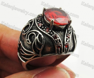 Stainless Steel Red Zircon Ring KJR350403