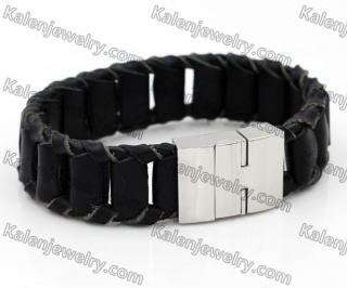 20mm wide Stainless Steel Leather Bracelet KJB790003