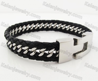 13mm wide Stainless Steel Leather Bracelet KJB790002