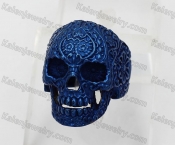 Blue Steel Carved Skull Ring KJR350551