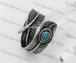 Steel Inlay Turquoise Feather Ring KJR350563