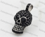Steel Overlay Black Stones Solid Back Skull Pendant KJP1050019
