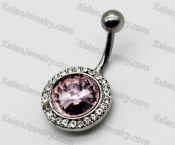 Steel Belly Button Ring with Pink Stone KJBB86-0038