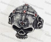 skull with red stones cross ring KJR118-0076