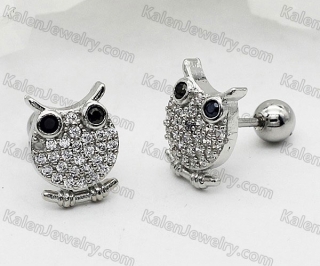 inlaid stones steel owl earrings KJE860172