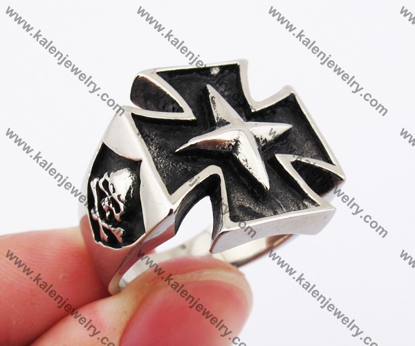 Stainless Steel Flames Iron Cross Ring KJR370253